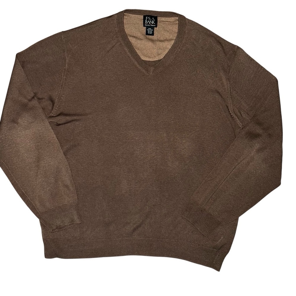 Men's Brown V-Neck Sweater 100% Silk XXL